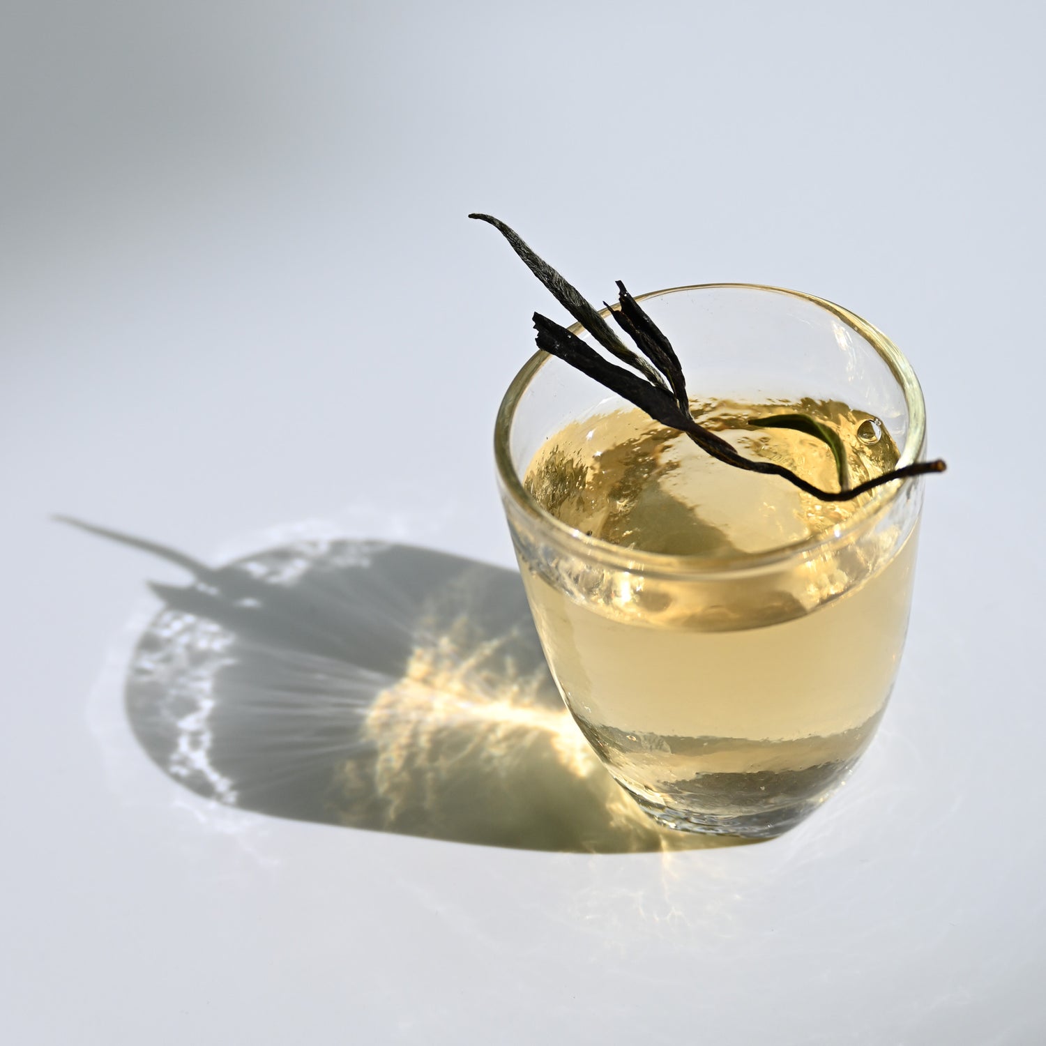 golden hue of Si Chá's White Tea, illuminated by sunlight