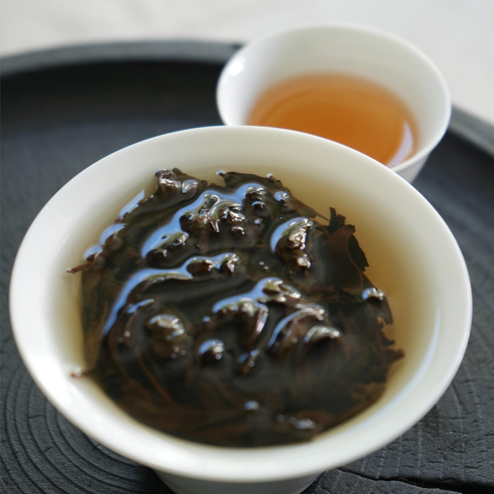 Brewed Da Hong Pao Oolong tea leaves