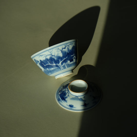 Handgemalter Qinghua Gaiwan, Jingdezhen Porzellan, 160ml